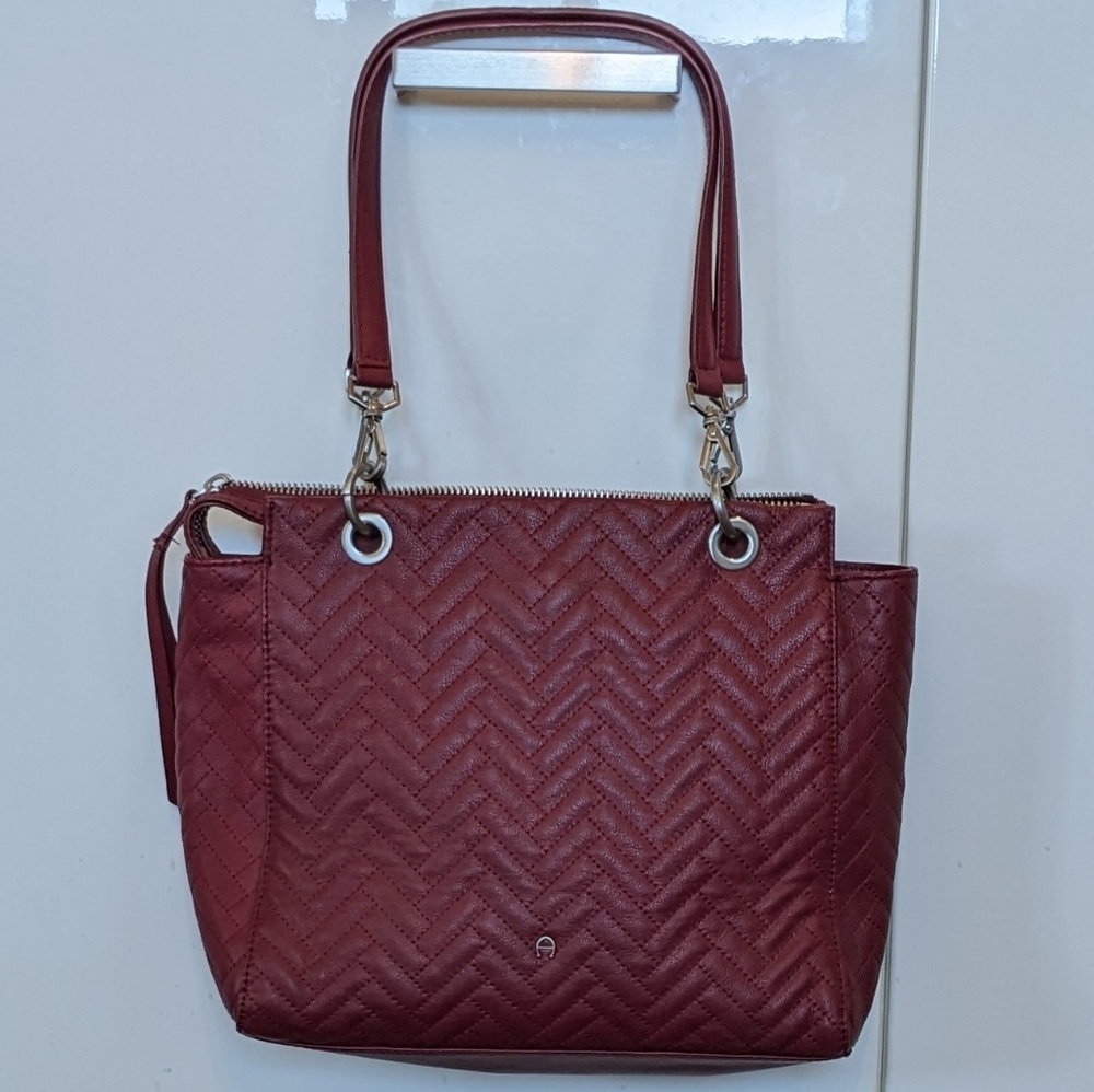 Etienne Aigner Cara Quilting Cordovan Leather Tote Cranberry